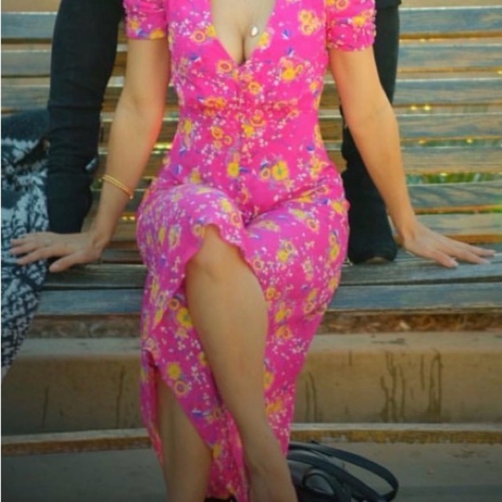 SALONI Fuchsia Floral Midi Dress - Size US 4 UK 8